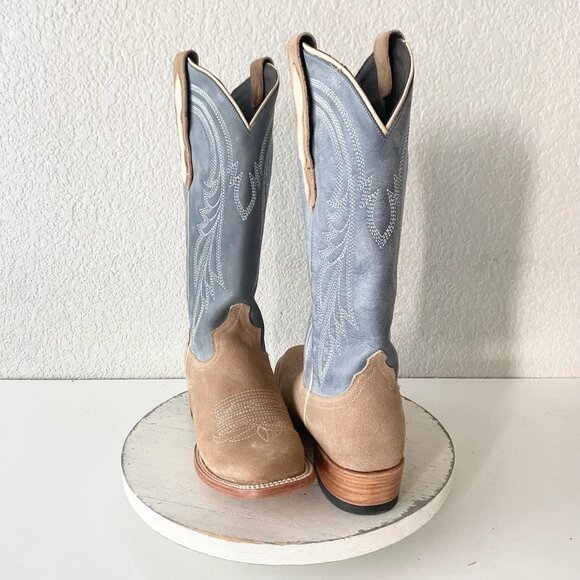 Lane boots Shoes - Lane Womens Square Toe Cowboy Boots 7.5 Blue Brown Suede Western Cowgirl Tall